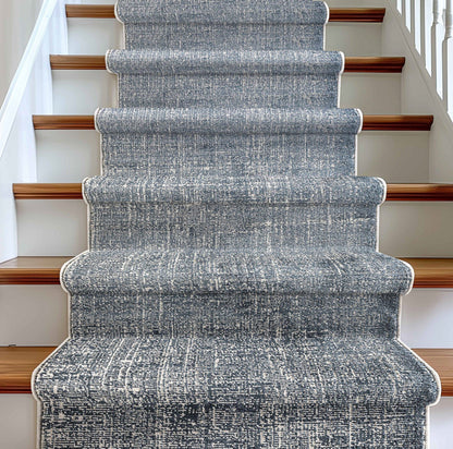 Custom Size Hallway & Stair Runner - Como Dark Blue Choose Your Width x Choose Your Runner Length- Made to Order Runner - Ultra-Soft, Tweed Tonal Colors - Looped Pile Well Woven