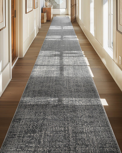 Custom Size Hallway & Stair Runner - Como Ivory Grey Choose Your Width x Choose Your Runner Length- Made to Order Runner - Ultra-Soft,  Tweed Tonal Colors - Looped Pile Well Woven