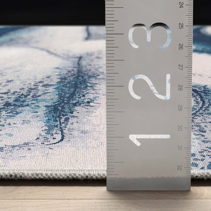 Tokyo Abstract Marble Blue Flatweave Rug Well Woven