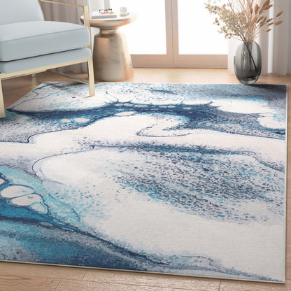 Tokyo Abstract Marble Blue Flatweave Rug Well Woven