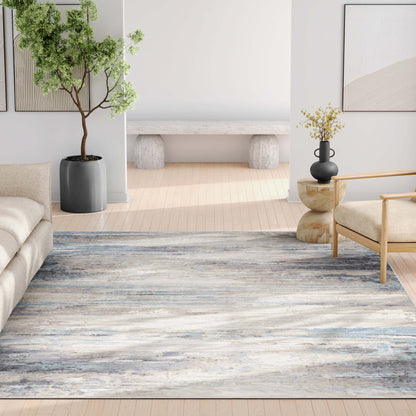 Tuscany Abstract Brushstroke Beige Blue Flatweave Rug Well Woven