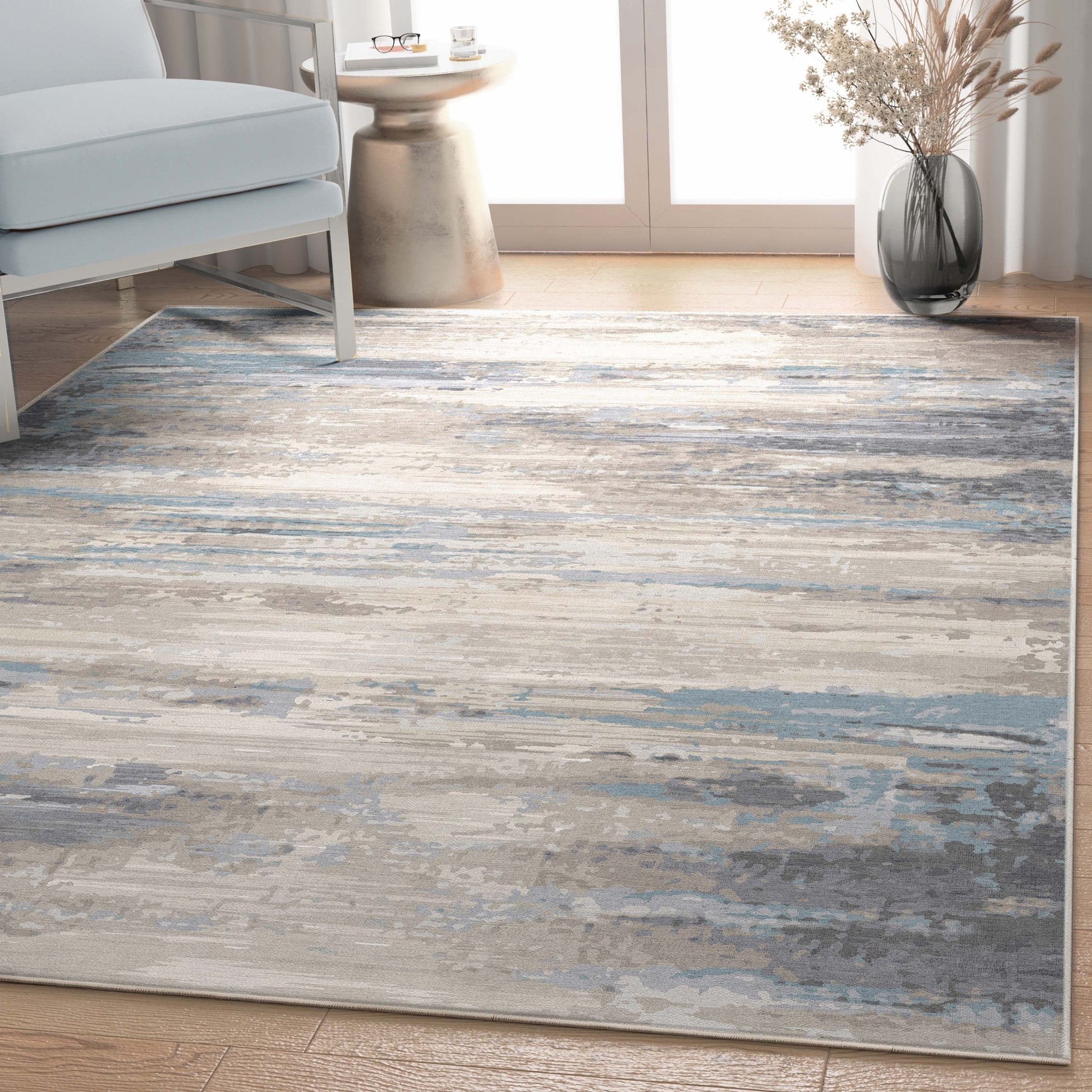 Tuscany Abstract Brushstroke Beige Blue Flatweave Rug Well Woven