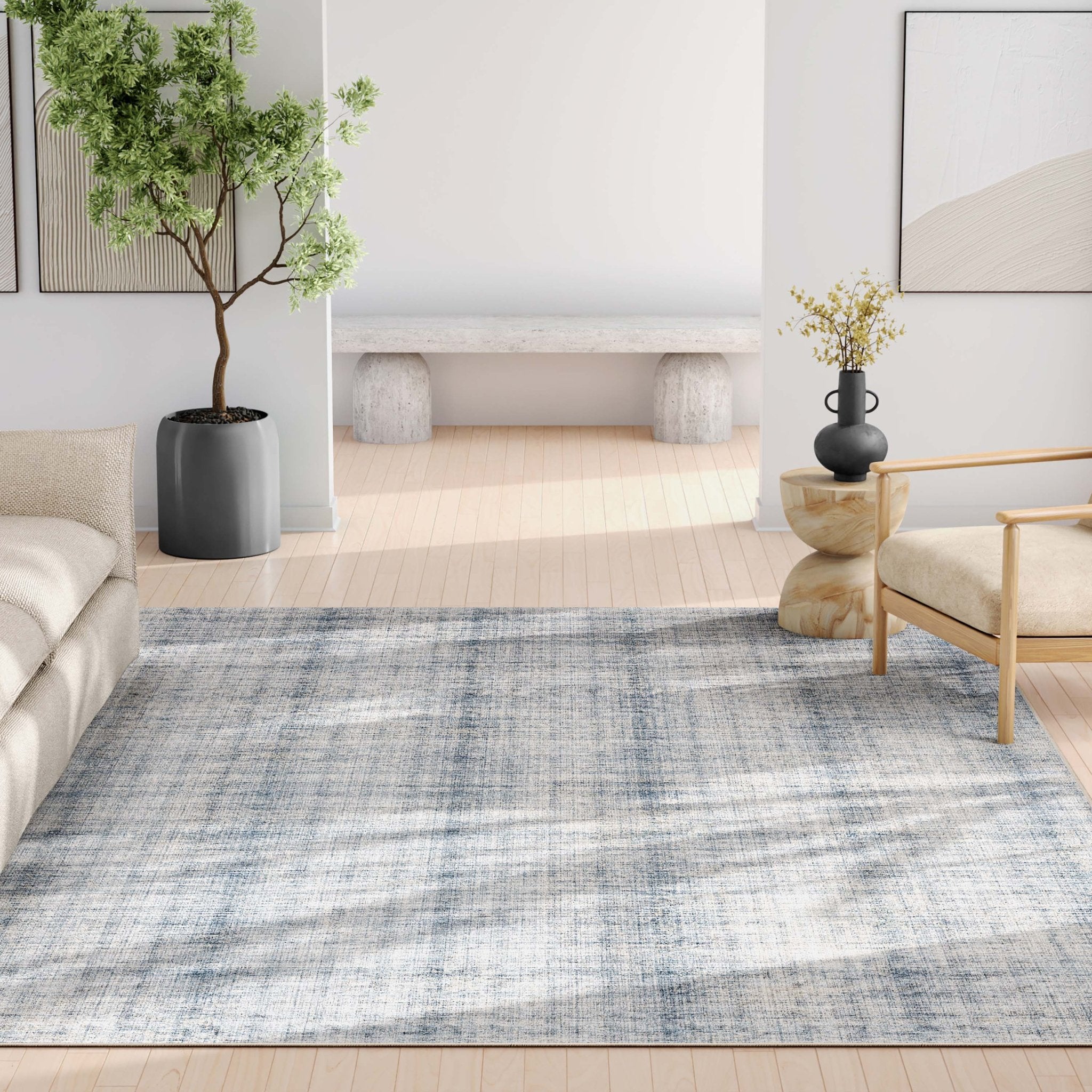 Rio Abstract Plaid Blue Cream Flatweave Rug Well Woven