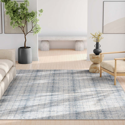 Rio Abstract Plaid Blue Cream Flatweave Rug Well Woven