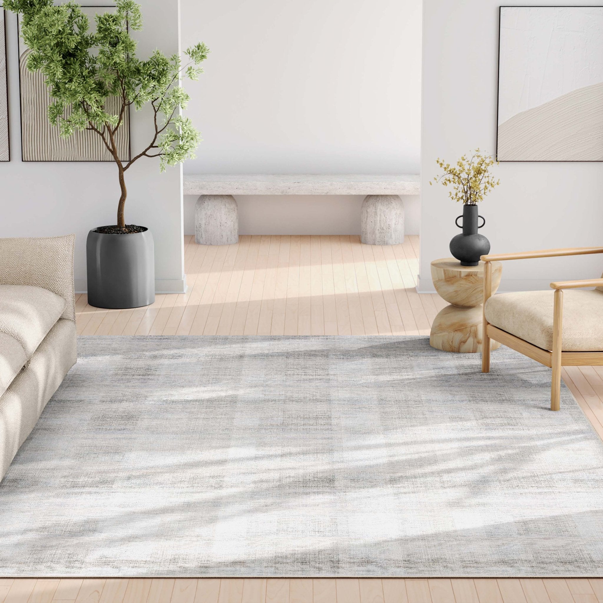 Parquet Abstract Plaid Beige Flatweave Rug Well Woven