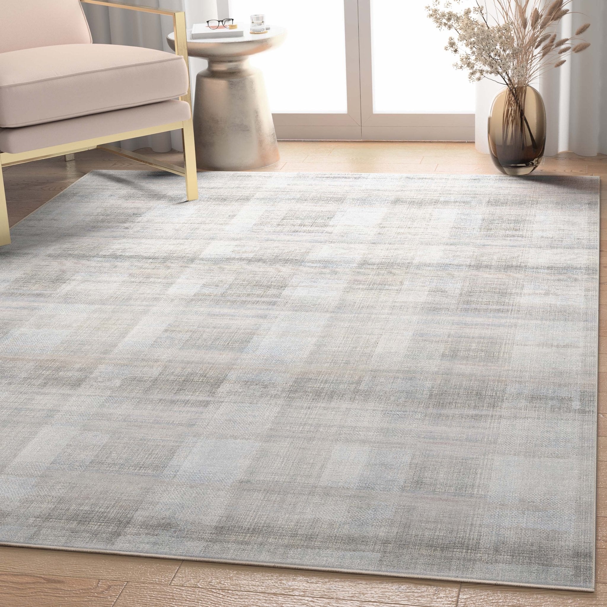 Parquet Abstract Plaid Beige Flatweave Rug Well Woven