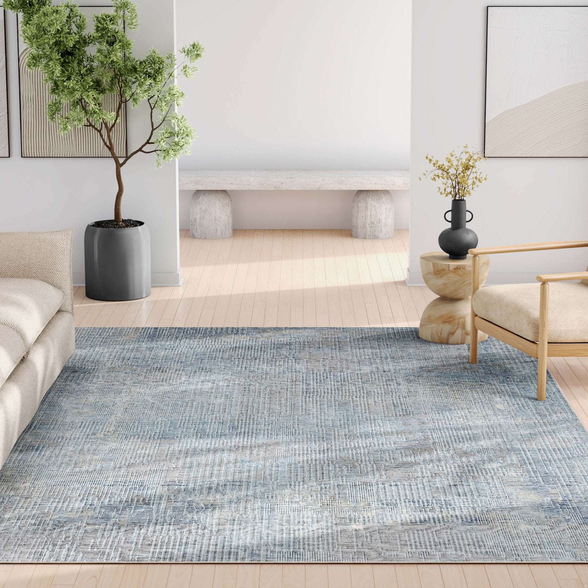 Acropolis Abstract Geometric Lines Blue Flatweave Rug Well Woven