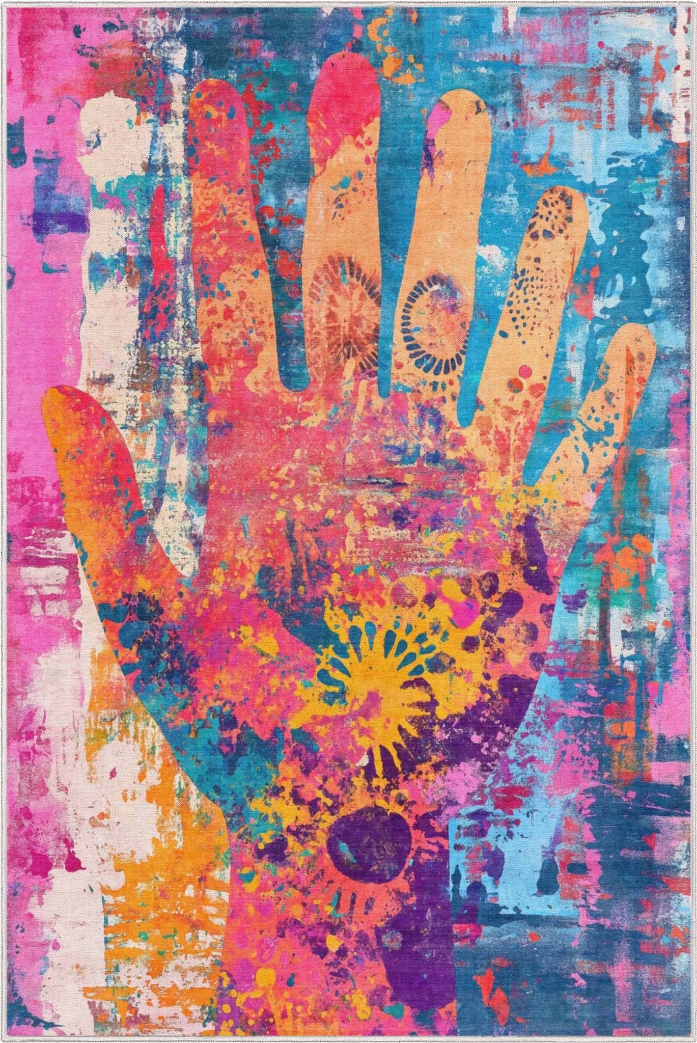 Apollo Aurora Bloom – Hand-Print Floral Abstract Flat Woven Multicolor Rug Well Woven