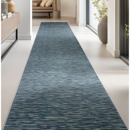 Custom Size Runner Striations Modern Striped Blue Fog Choose Your Width x Choose Your Length Hallway Runner Rug Well Woven