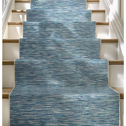 Custom Size Runner Striations Modern Striped Blue Fog Choose Your Width x Choose Your Length Hallway Runner Rug Well Woven