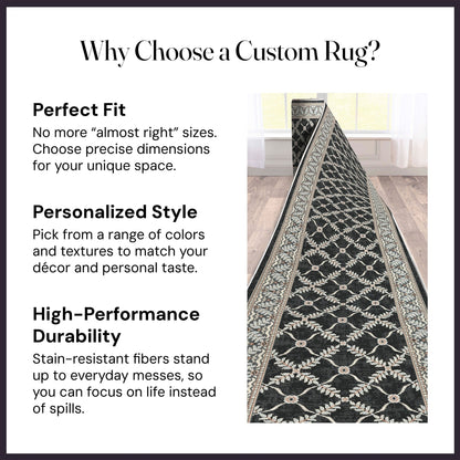 Custom Size Runner Regency Lattice Midnight Ash Choose Your Width x Choose Your Length Hallway Runner Rug Well Woven