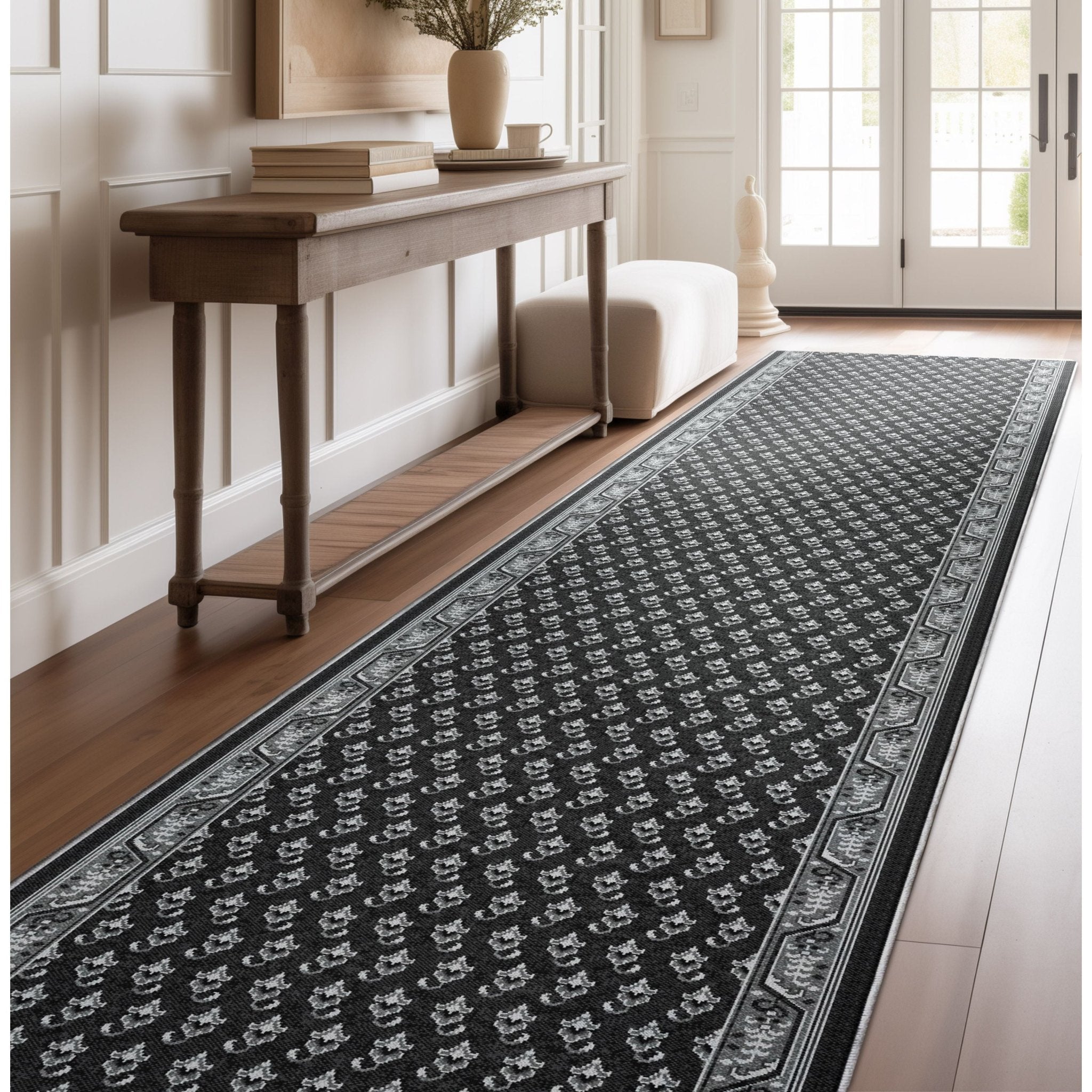 Custom Size Runner Windsor Diamond Midnight Ash Choose Your Width x Choose Your Length Hallway Runner Rug Well Woven