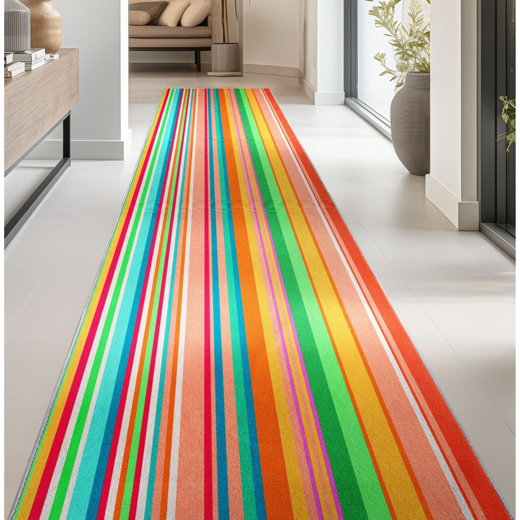 Custom Size Runner Seabreeze Lines Modern Multi Choose Your Width x Choose Your Length Hallway Runner Rug Well Woven