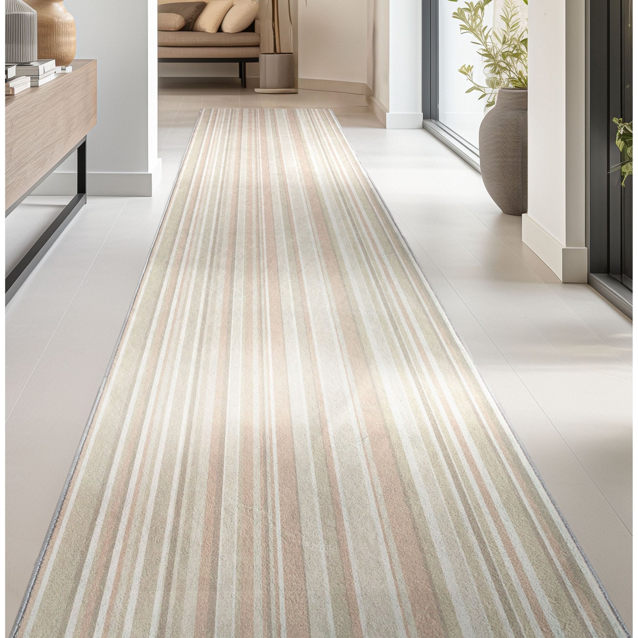 Custom Size Runner Seabreeze Lines Modern Moonlit Ivory Choose Your Width x Choose Your Length Hallway Runner Rug Well Woven