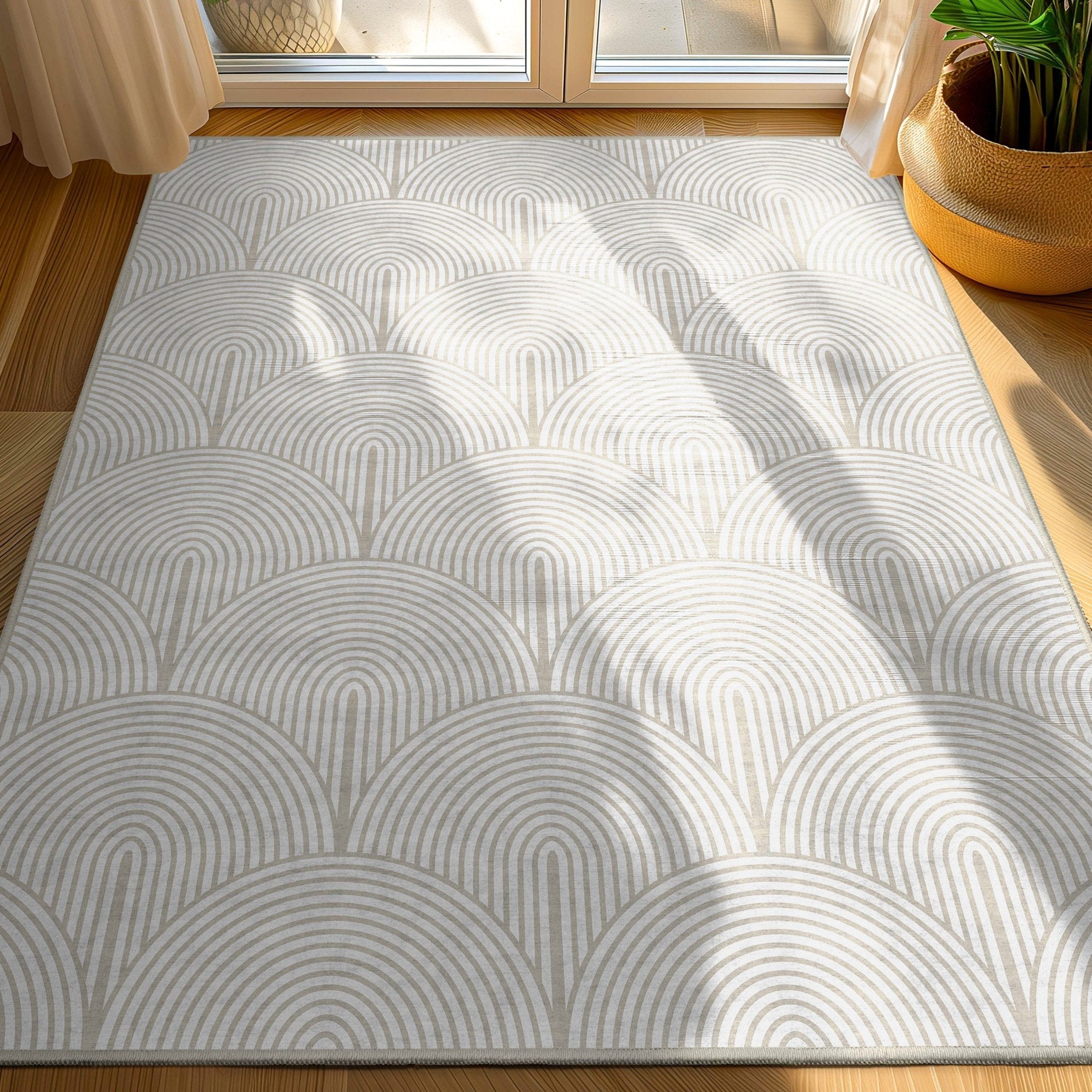 Apollo Echo Arch Pattern Beige Flatwoven Rug – Easy Clean & Durable Well Woven