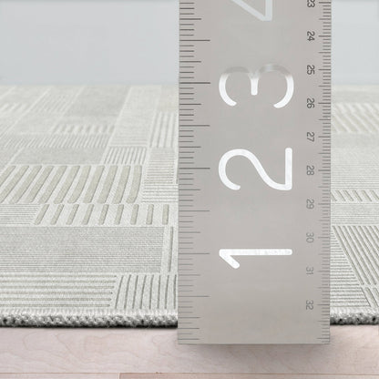 Apollo Granite Geometric Ivory Flat-Pile Rug Well Woven