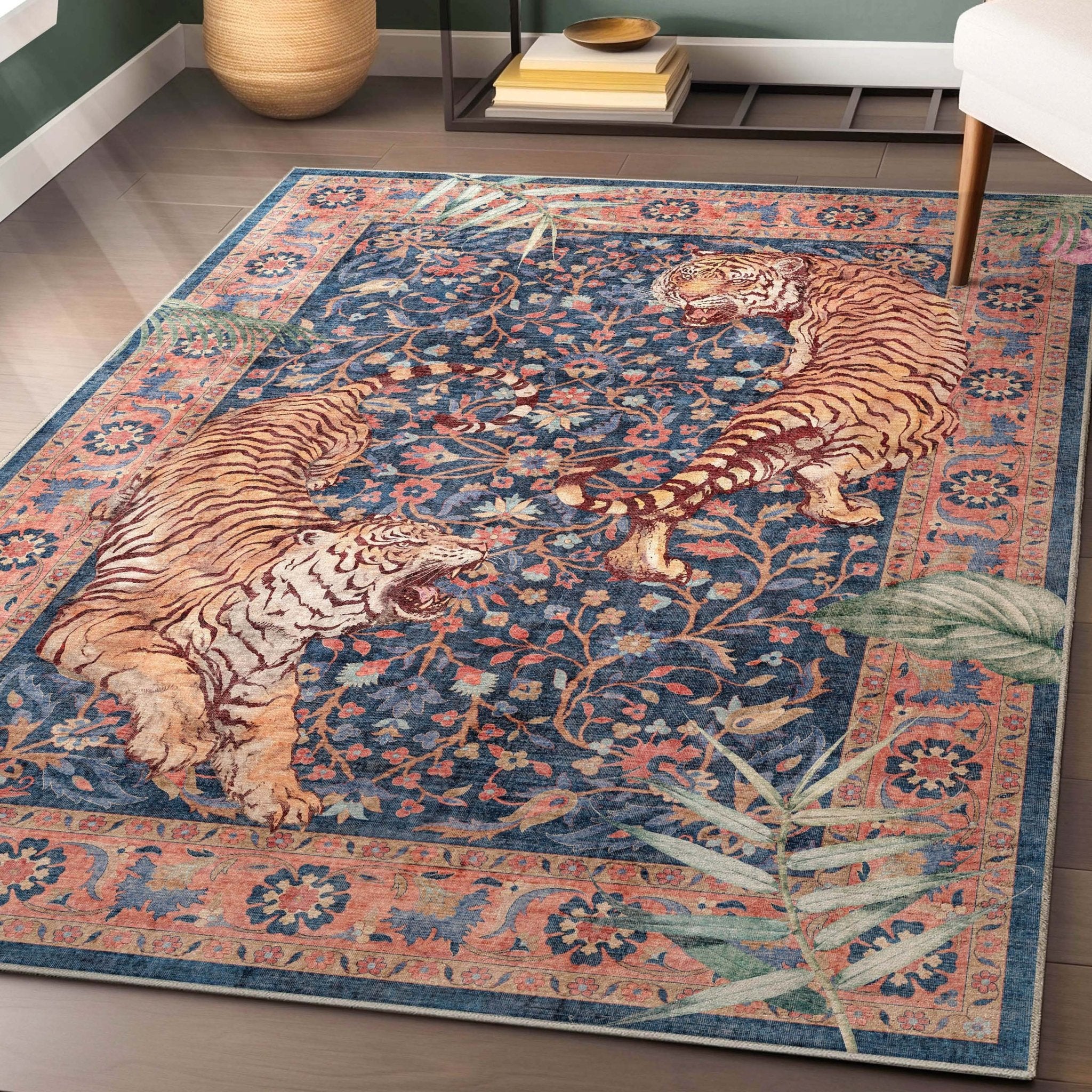 Apollo Botanical Tiger Navy Washable Rug | Well Woven