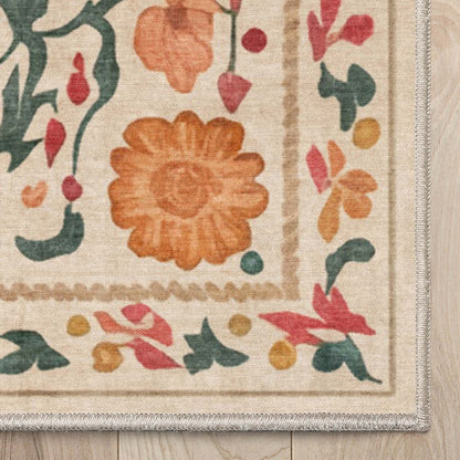 A close up of the Zebra's Haven Ivory Multi Rug Perfect for Living Room, Dining Room, Bedroom and Kitchen rug corner