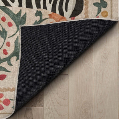 A detail image showing the soft backing of the Zebra's Haven Ivory Multi Rug Perfect for Living Room, Dining Room, Bedroom and Kitchen