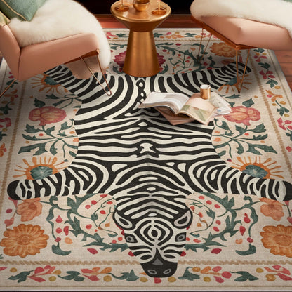 The Zebra's Haven Ivory Multi Rug Perfect for Living Room, Dining Room, Bedroom and Kitchen in a sitting area