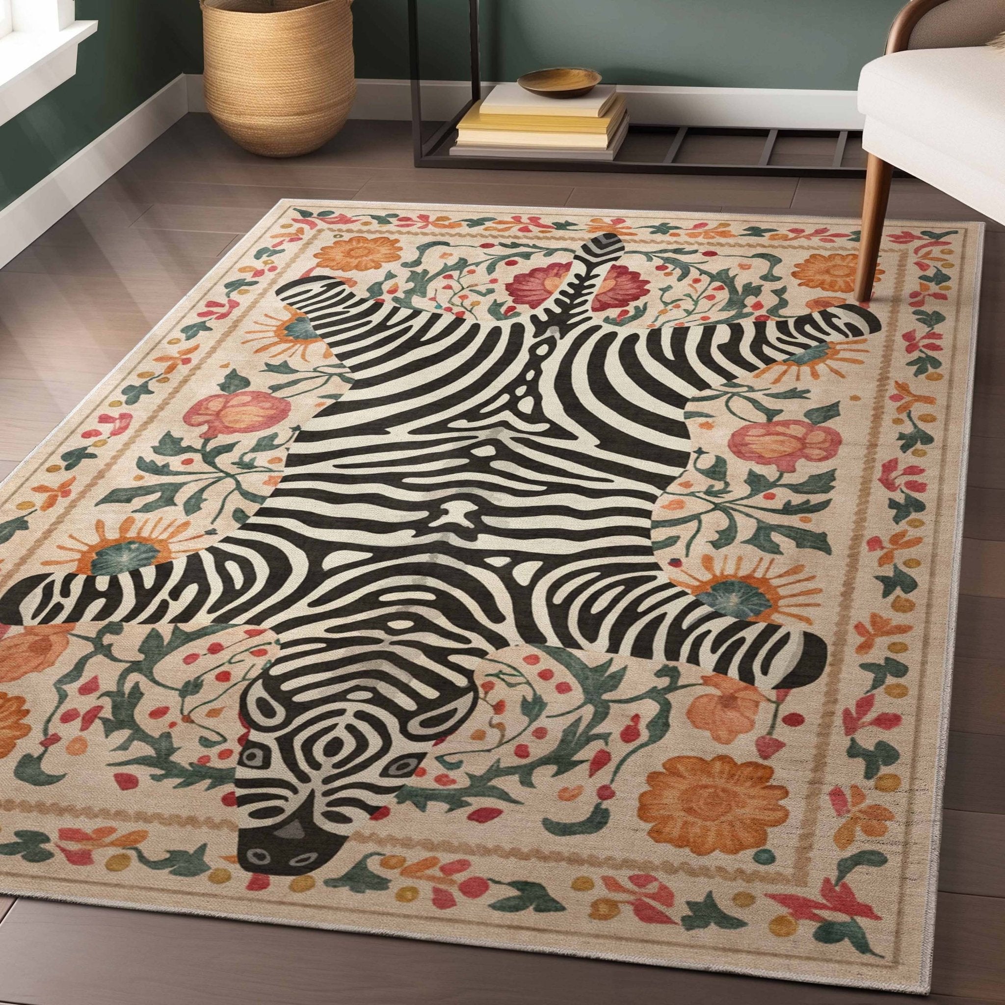 The Zebra's Haven Ivory Multi Rug Perfect for Living Room, Dining Room, Bedroom and Kitchen in a styled seating area