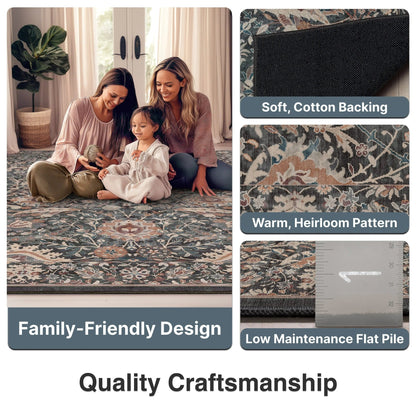 Liana Vintage Oriental Charcoal Grey Flat-Weave Rug Well Woven