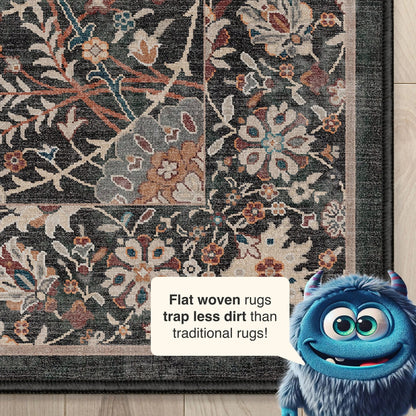Liana Vintage Oriental Charcoal Grey Flat-Weave Rug Well Woven