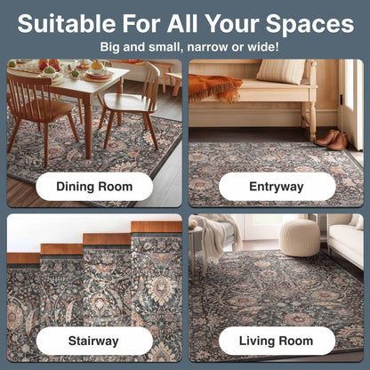 Liana Vintage Oriental Charcoal Grey Flat-Weave Rug Well Woven