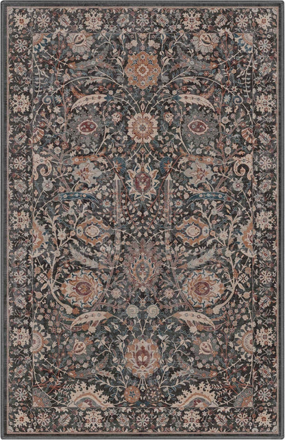 Liana Vintage Oriental Charcoal Grey Flat-Weave Rug Well Woven