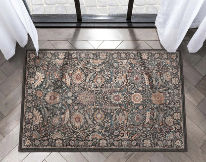 Liana Vintage Oriental Charcoal Grey Flat-Weave Rug Well Woven