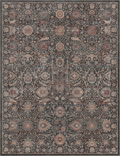 Liana Vintage Oriental Charcoal Grey Flat-Weave Rug Well Woven