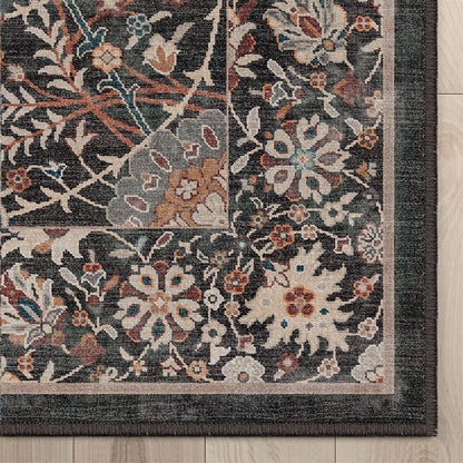 Liana Vintage Oriental Charcoal Grey Flat-Weave Rug