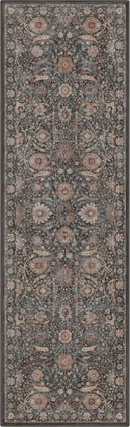 Liana Vintage Oriental Charcoal Grey Flat-Weave Rug Well Woven