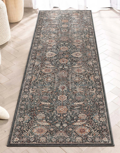 Liana Vintage Oriental Charcoal Grey Flat-Weave Rug Well Woven