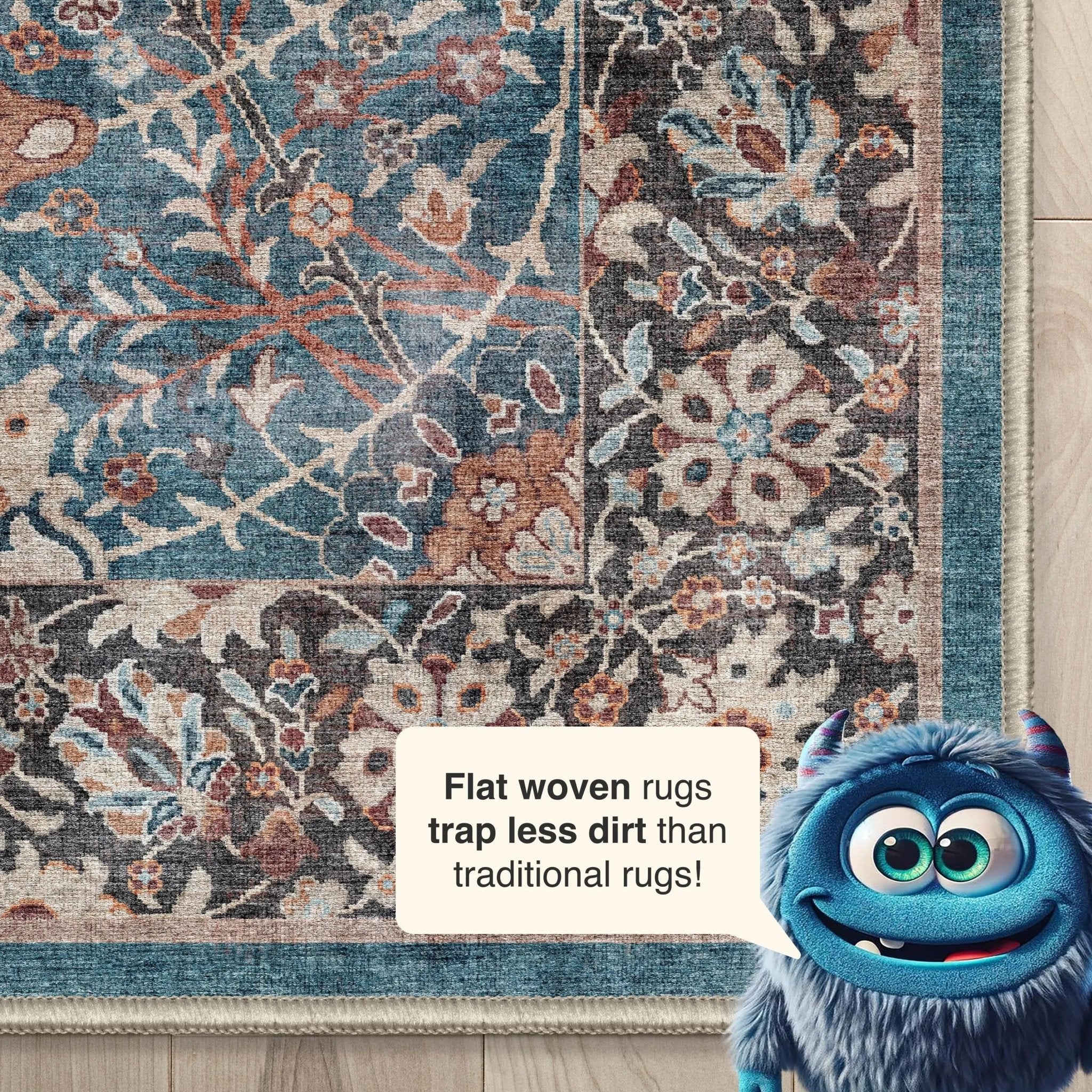 Liana Vintage Oriental Teal Flat-Weave Rug Well Woven