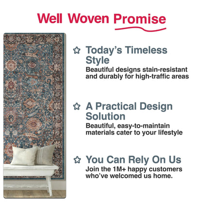 Liana Vintage Oriental Teal Flat-Weave Rug Well Woven