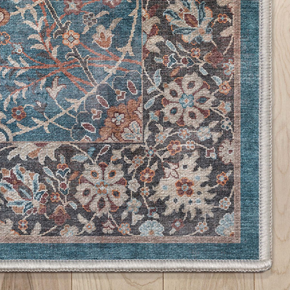 Asha Liana Vintage Oriental Teal Washable Flat-Weave Rug W-AS-01B