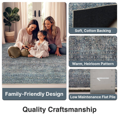 Juliette Vintage Persian Oriental Blue Flat-Weave Rug Well Woven