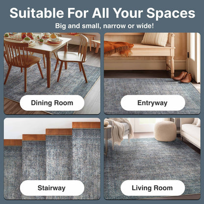 Juliette Vintage Persian Oriental Blue Flat-Weave Rug Well Woven