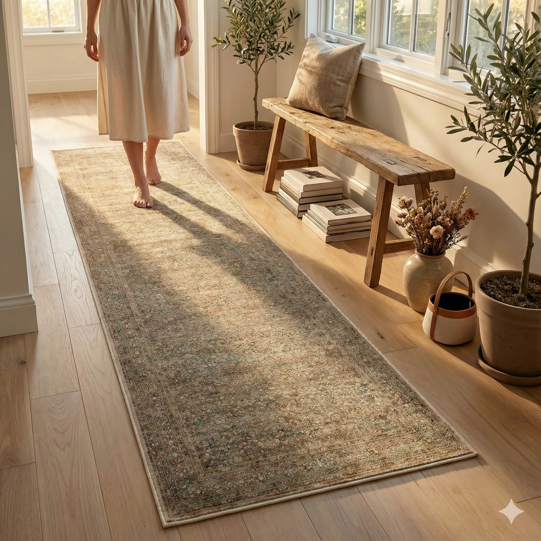 Custom Size Runner Juliette Vintage Persian Oriental Beige Choose Your Width x Choose Your Length Hallway Runner Rug