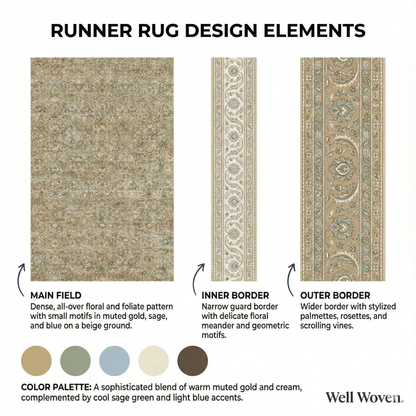 Custom Size Runner Juliette Vintage Persian Oriental Beige Choose Your Width x Choose Your Length Hallway Runner Rug