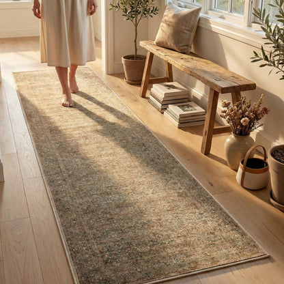 Designed for everyday comfort, the Juliette Vintage Persian Oriental Beige Custom Runner Rug offers a plush, inviting feel with a beautifully aged look.