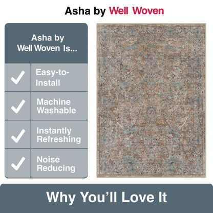 Emilia Vintage Persian Floral Blue Flat-Weave Rug Well Woven