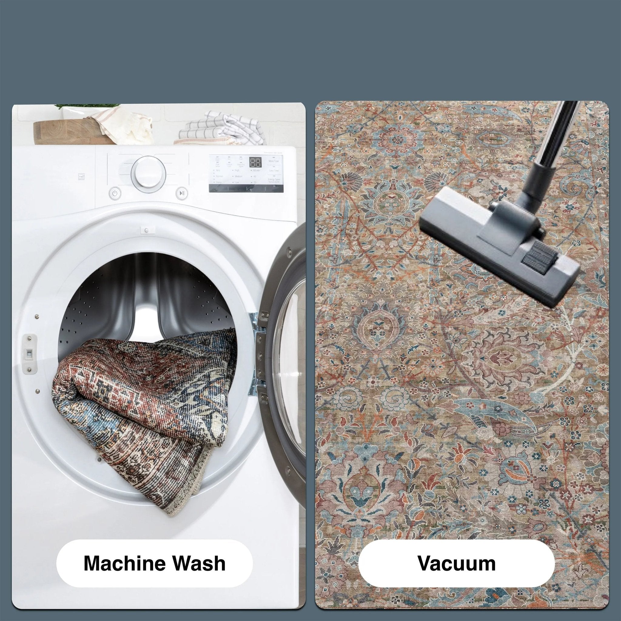 Emilia Vintage Persian Floral Blue Flat-Weave Rug Well Woven