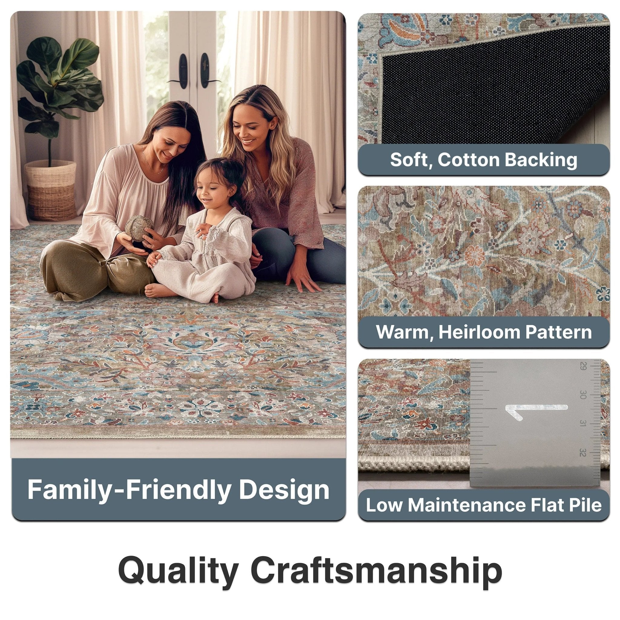 Emilia Vintage Persian Floral Blue Flat-Weave Rug Well Woven