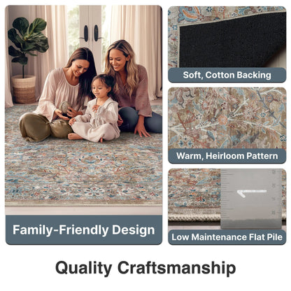 Emilia Vintage Persian Floral Blue Flat-Weave Rug Well Woven