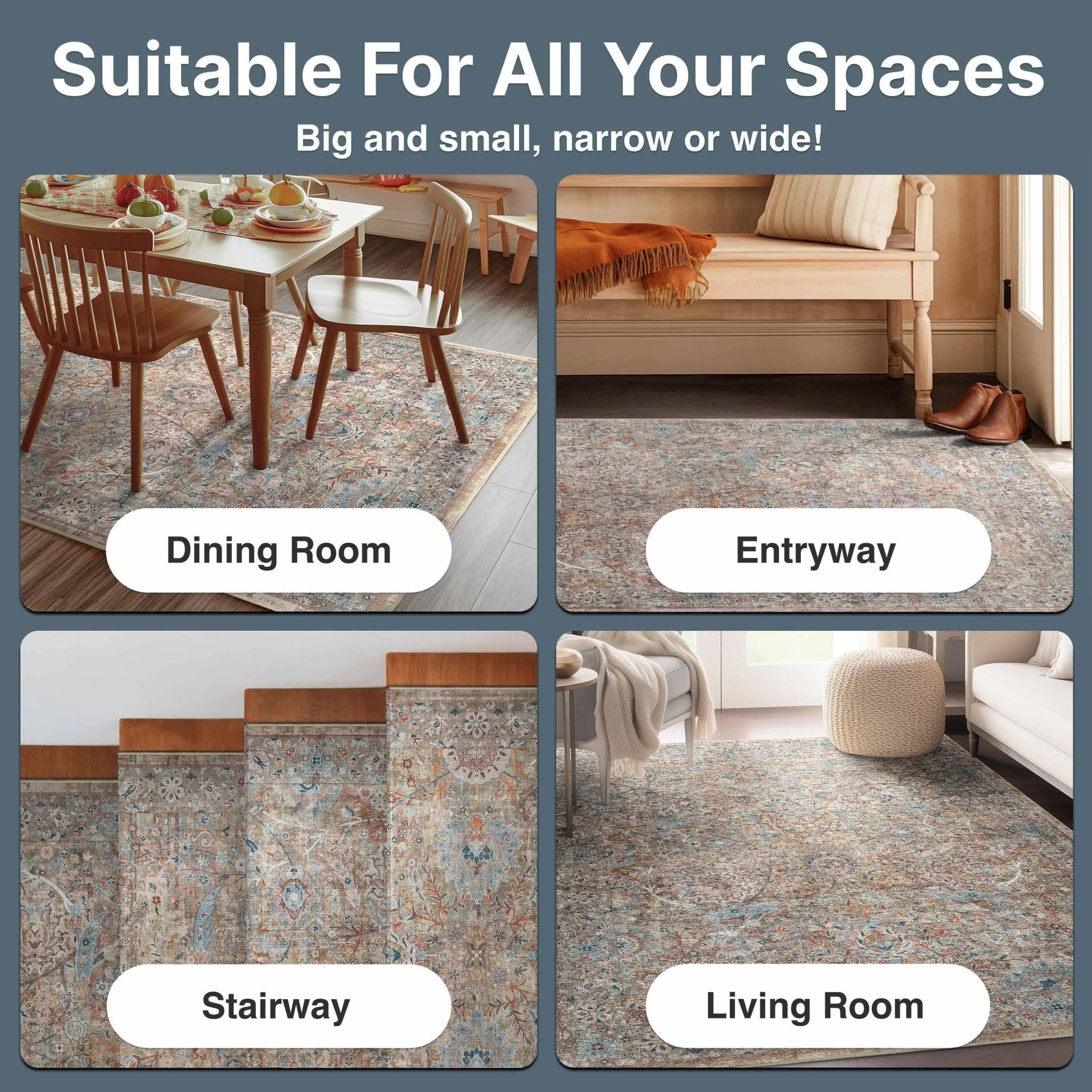 Emilia Vintage Persian Floral Blue Flat-Weave Rug Well Woven