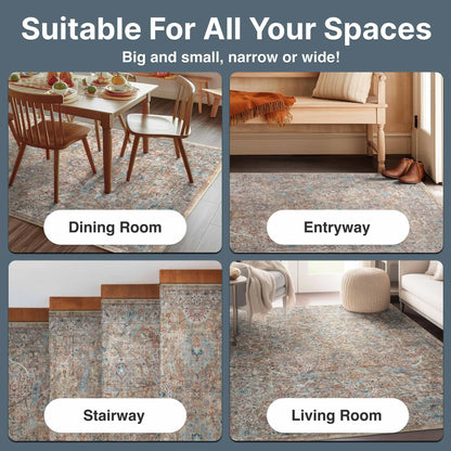 Emilia Vintage Persian Floral Blue Flat-Weave Rug Well Woven