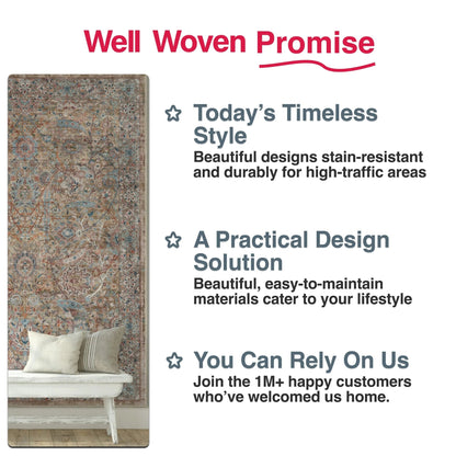 Emilia Vintage Persian Floral Blue Flat-Weave Rug Well Woven