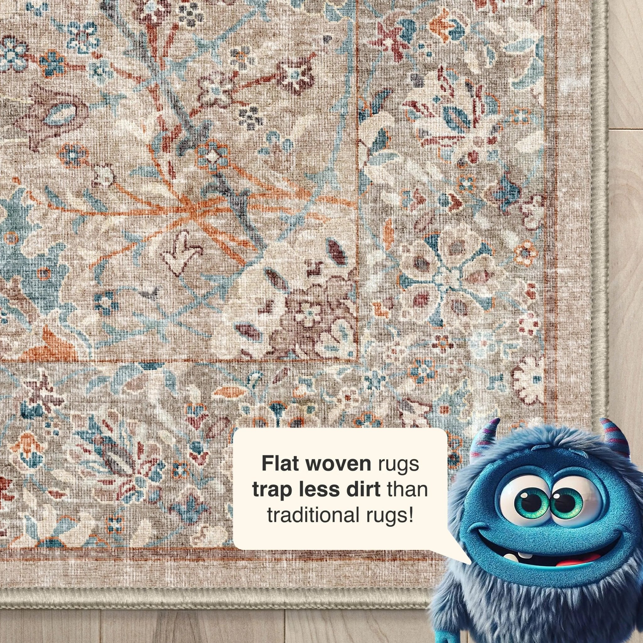 Emilia Vintage Persian Floral Ivory Flat-Weave Rug Well Woven